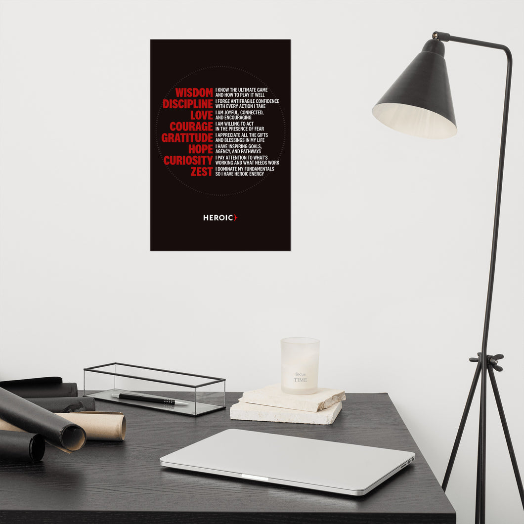 Heroic Virtues Poster - White and Black